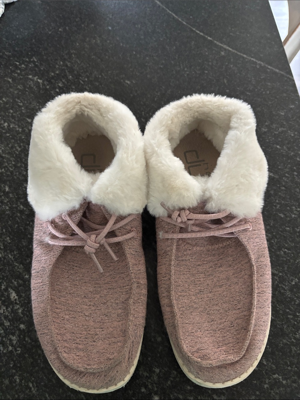 Hey Dude Women's Rose Pink Faux-Fur Collar Slip-On Moccasins